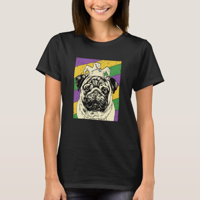 Pug Jester Mardi Gras Dog Mom or Dad T-Shirt (Front)