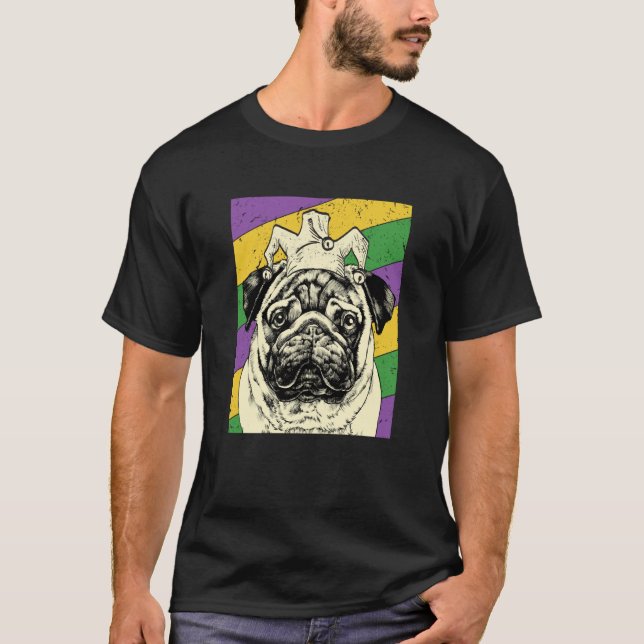 Pug Jester Mardi Gras Dog Mom or Dad T-Shirt (Front)