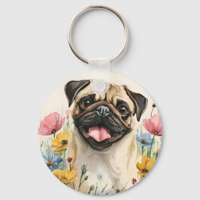 Pug Keychain – Watercolor (Front)