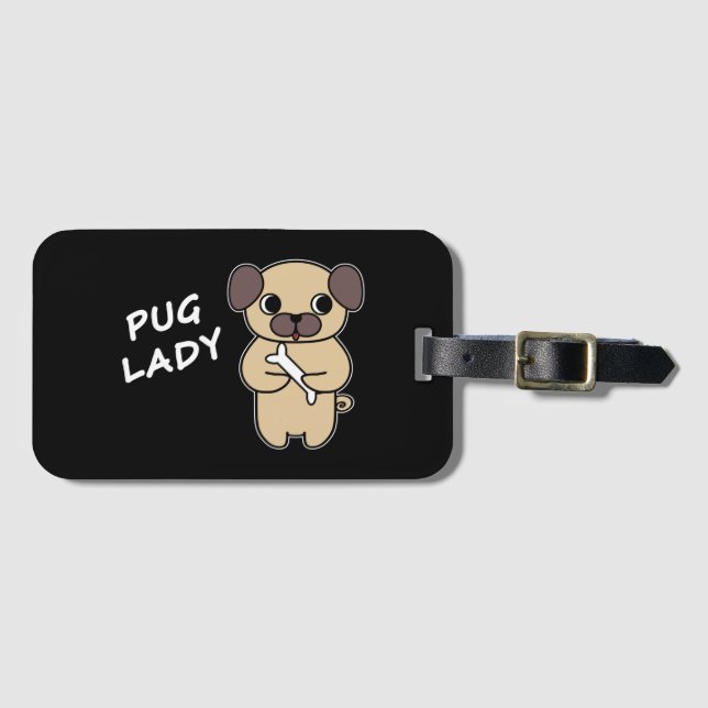 PUG LADY - Black Luggage Tag (Front Horizontal)