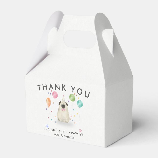 Pug Lets Pawty Puppy Dog Birthday Thank You  Favour Box (Front Side)