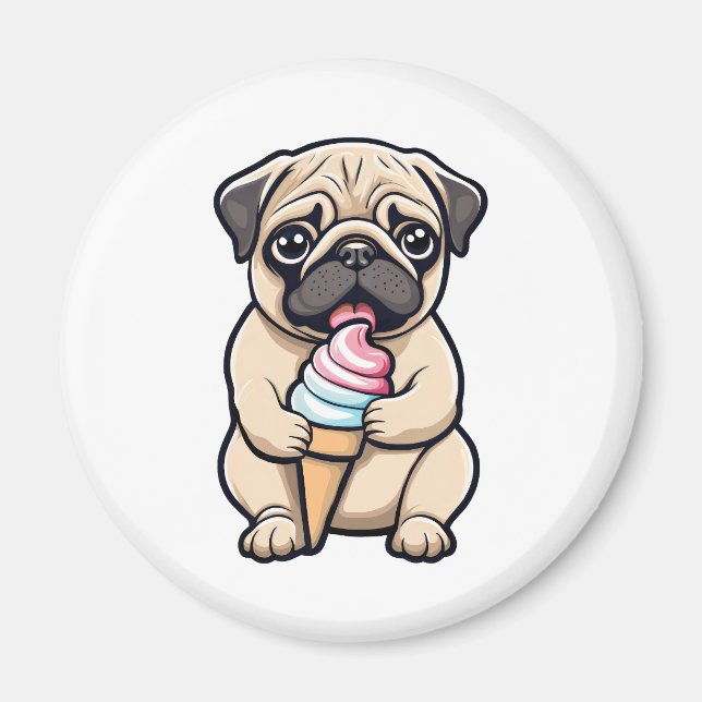 Pug licking ice cream magnet (Front)