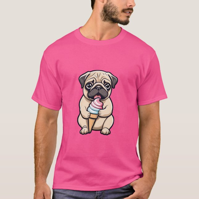 Pug licking ice cream T-Shirt (Front)