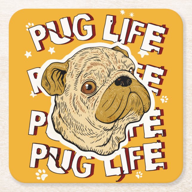 Pug Life Animal Dog Square Paper Coaster (Front)