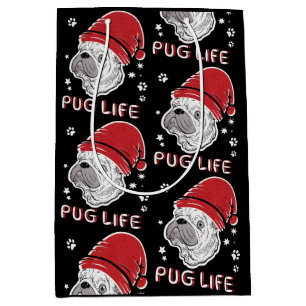 Pug Life Animal Santa Christmas Medium Gift Bag