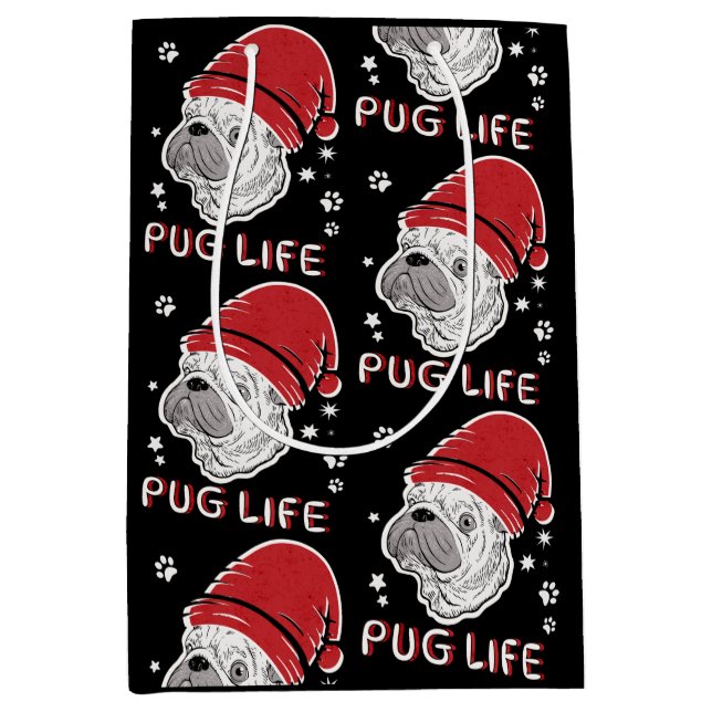 Pug Life Animal Santa Christmas Medium Gift Bag (Front)