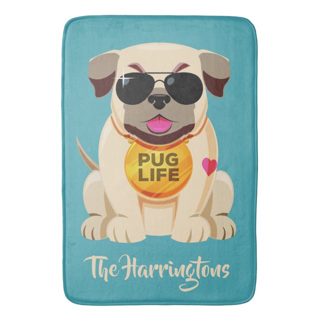 Pug Life custom name & colour bath mats (Front Vertical)