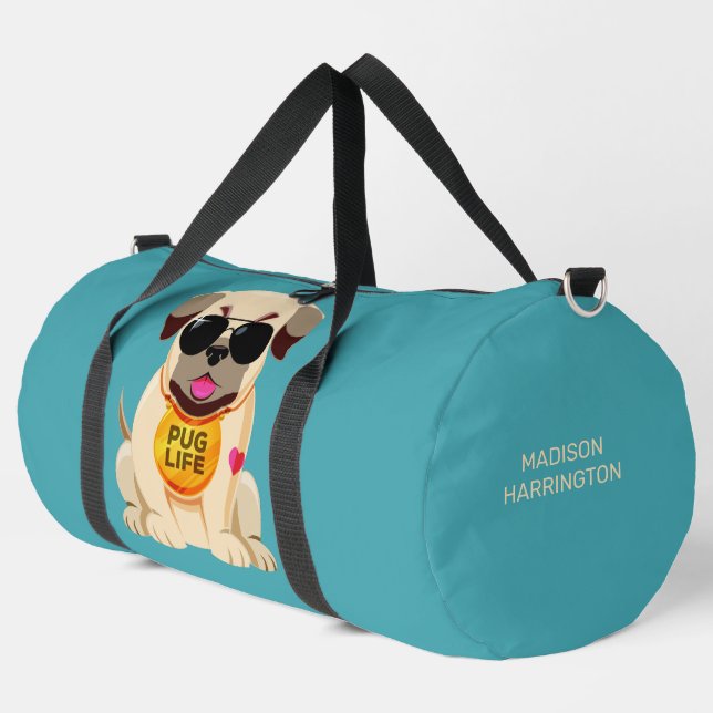 Pug Life custom name & colour Duffle Bag (Left Corner)
