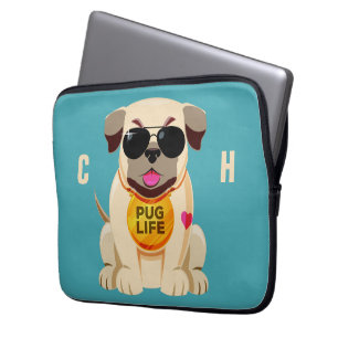 Pug Life custom name & colour laptop sleeves