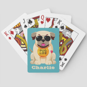 Pug Life custom name & colour playing cards