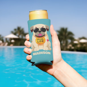 Pug Life custom name & colour Seltzer Can Cooler