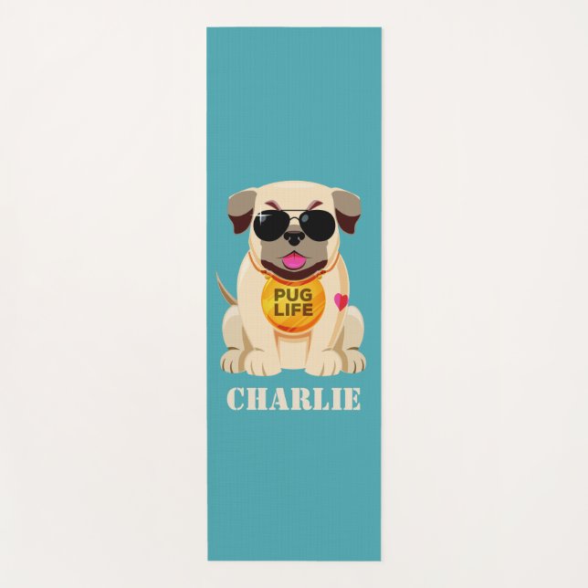 Pug Life custom name & colour yoga mat (Front)
