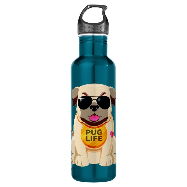 Pug Life custom name water bottles (Front)