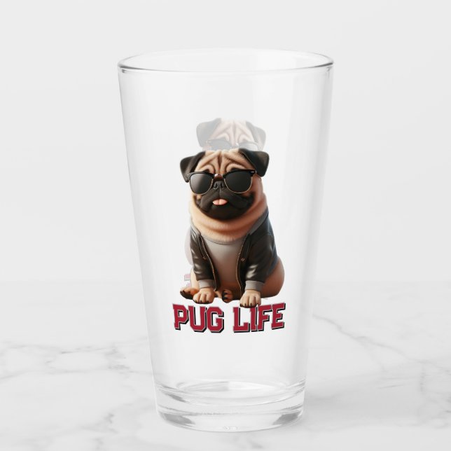 Pug Life Cute Pug Dog Glass (Front)