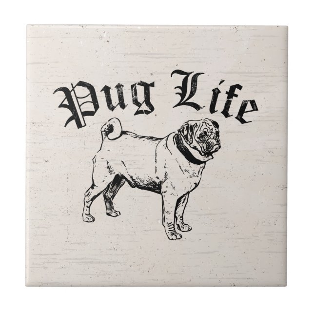 Pug Life Funny Dog Gangster Ceramic Tile (Front)