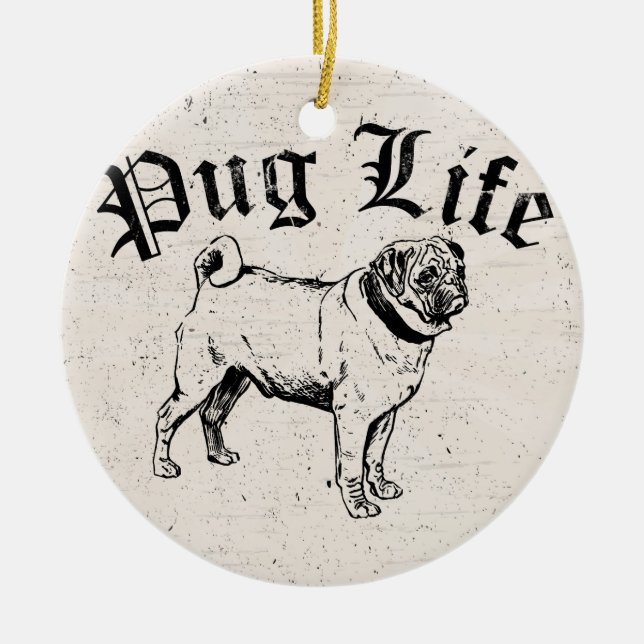 Pug Life Funny Dog Gangster Ceramic Tree Decoration (Front)