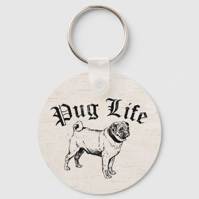Pug Life Funny Dog Gangster Key Ring (Front)