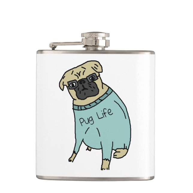 Pug Life - Funny Dog In A Sweater Hip Flask (Front)