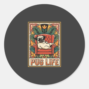 Pug Life Retro Folk Art Dog Classic Round Sticker