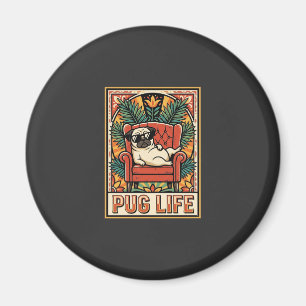 Pug Life Retro Folk Art Dog Magnet