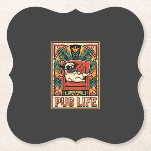 Pug Life Retro Folk Art Dog Paper Coaster