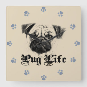 Pug Life Square Wall Clock