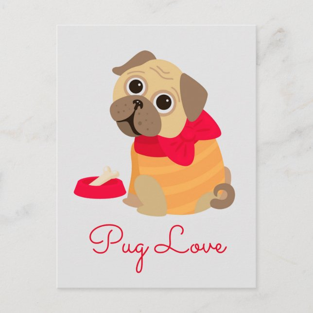 Pug Love adorable pug puppy dog Postcard (Front)