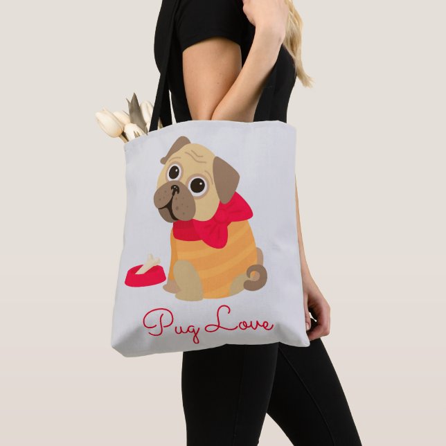 Pug Love adorable pug puppy dog Tote Bag (Close Up)