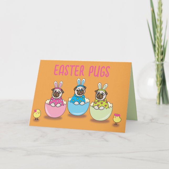 PUG LOVE Easter Bunny Day Dog Doggy Puppy Gift Thank You Card (Front)