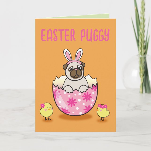 PUG LOVE Easter Bunny Day Dog Doggy Puppy Gift Thank You Card (Front)