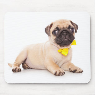 Pug Love Puppy Dog With Yellow Bow Mousepad