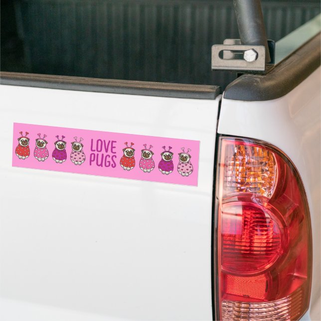 PUG LOVE Valentines Day Dog Doggy Puppy PINK Bumper Sticker (On Truck)