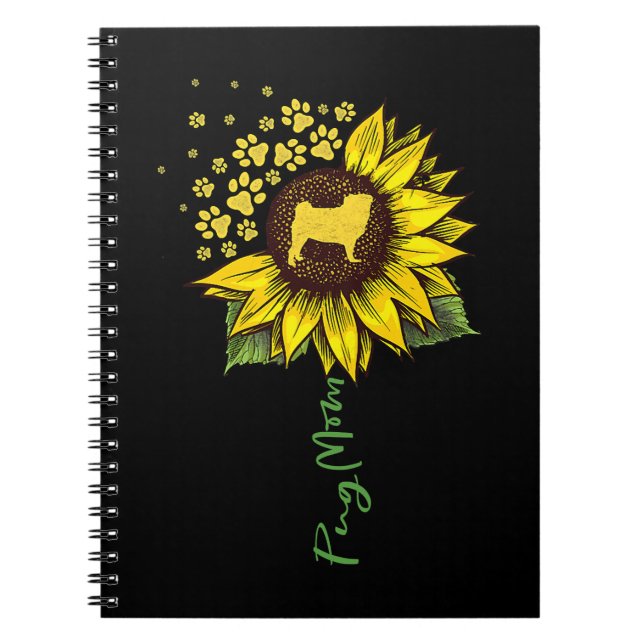 Pug Lover Dog Mum Sunflower Pug Lover Dog Mum Mama Notebook (Front)