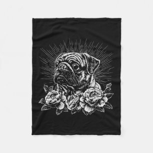 Pug Lover Dog Retro Style Tattoo _1 Fleece Blanket