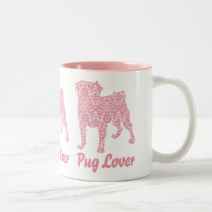 Pug Lover Pink Vintage Damask Two-Tone Coffee Mug