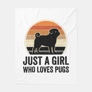 Pug Lover Vintage Just A Girl Dog Shirt Design_1 Fleece Blanket