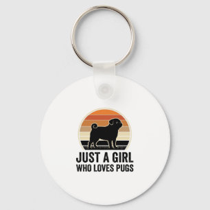 Pug Lover Vintage Just A Girl Dog Shirt Design_1 Key Ring