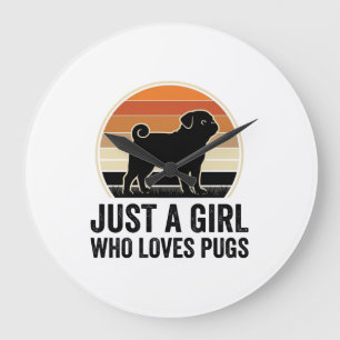 Pug Lover Vintage Just A Girl Dog Shirt Design_1 Large Clock