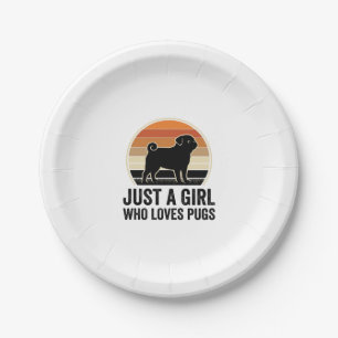 Pug Lover Vintage Just A Girl Dog Shirt Design_1 Paper Plate