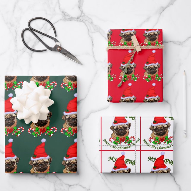 Pug Lovers Christmas Wrapping Paper Sheet (Front)