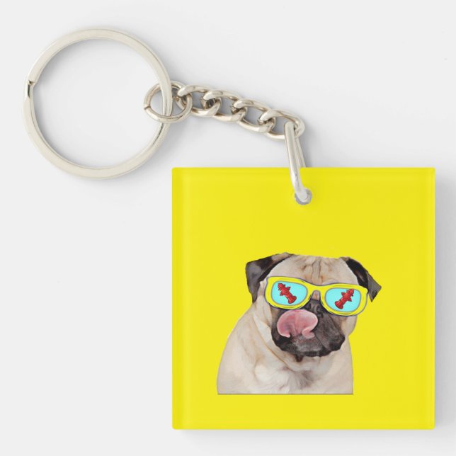 Pug loving fire hydrant  key ring (Front)