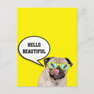 Pug loving fire hydrant poster postcard