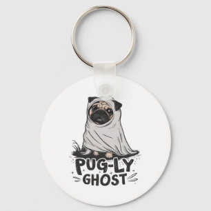 Pug-ly Ghost Funny Dog Puns Halloween Pug Owners S Key Ring