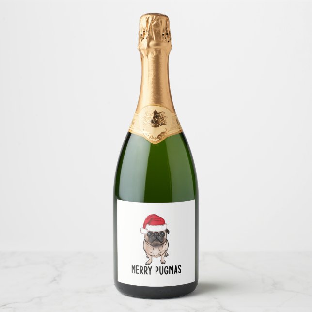 Pug Merry Christmas Pug Merry Pugmas  Sparkling Wine Label (Front)