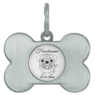 Pug Minimalist Line Art Personalized Tag
