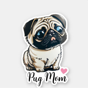Pug Mom Heart Sticker