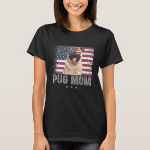 Pug Mom Retro Usa American Flag Patriotic 4th Of J T-Shirt