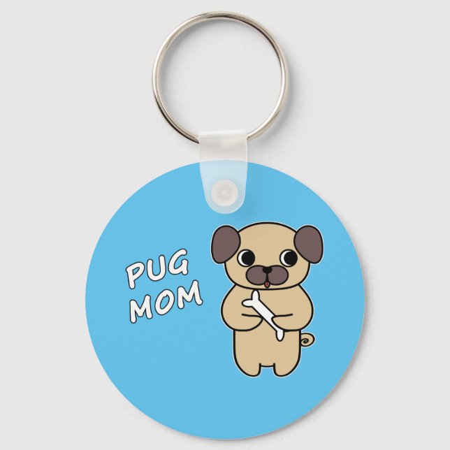PUG MOM - Sky Blue Key Ring (Front)