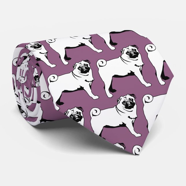Pug Mops 2 sides printed  Tie (Rolled)