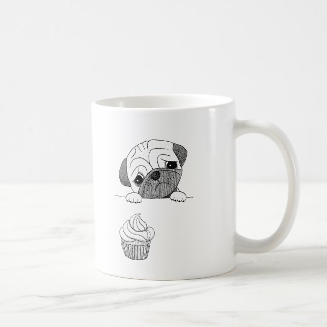 Pug Mug Cute Funny Pug Ink Drawing Dog Lover Mug (Right)